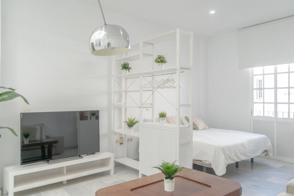 Postel nebo postele na pokoji v ubytování LOFT SÚPER LUMINOSO EN EL CENTRO DEL PUERTO DE SANTA MARÍA.