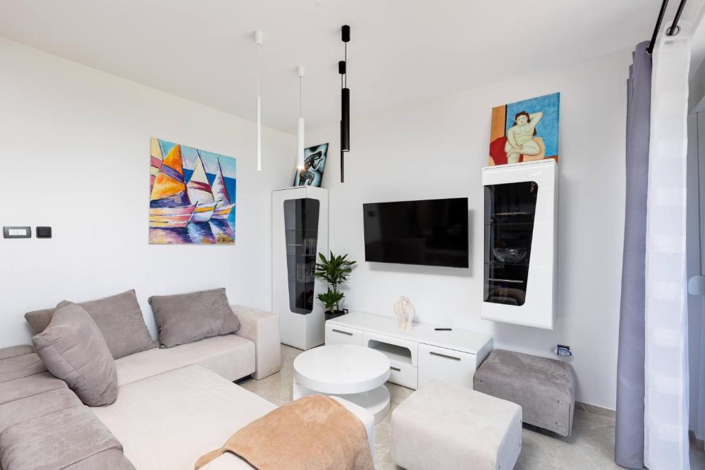Televízia a/alebo spoločenská miestnosť v ubytovaní Apartments "Two Mary"