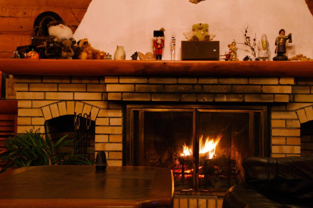 富士見町的住宿－托姆布克圖山林小屋，带壁炉的客厅