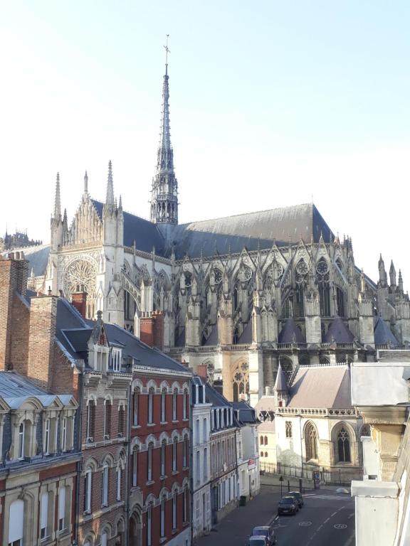 a view of a cathedral and buildings in a city at Maison au pied de la cathédrale Amiens centre in Amiens