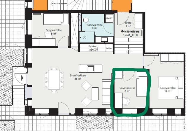a drawing of a floor plan of a house at Single Room in SHARED APARTMENT with single bed in Copenhagen