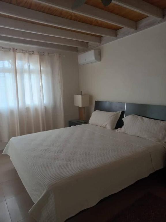 a bedroom with a large white bed and a window at casa maria in La Romana