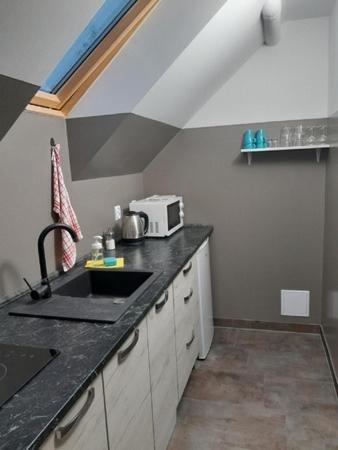 Kuchyň nebo kuchyňský kout v ubytování Apartmány Obora
