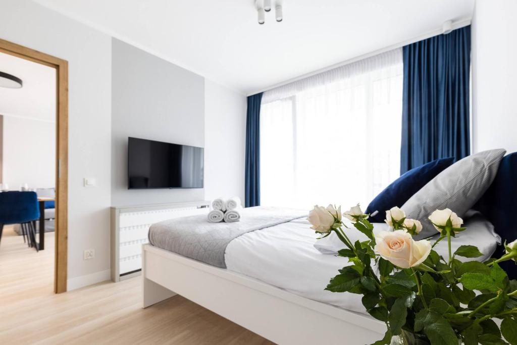 Posteľ alebo postele v izbe v ubytovaní Apartament nr 5 Cetniewo Osada, Władysławowo, duży taras, parking podziemny