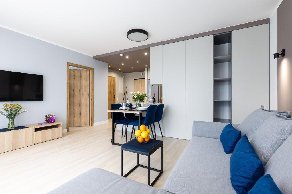 Televízia a/alebo spoločenská miestnosť v ubytovaní Apartament nr 5 Cetniewo Osada, Władysławowo, duży taras, parking podziemny