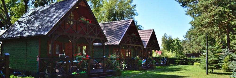 a small green house with a black roof at Domki letniskowe BAŁTYK in Łeba