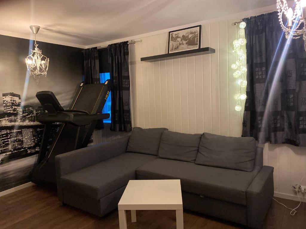 een woonkamer met een bank en een piano bij Mona in Trondheim