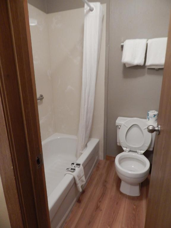 a bathroom with a toilet and a tub and a sink at Alpine Inn in Pagosa Springs