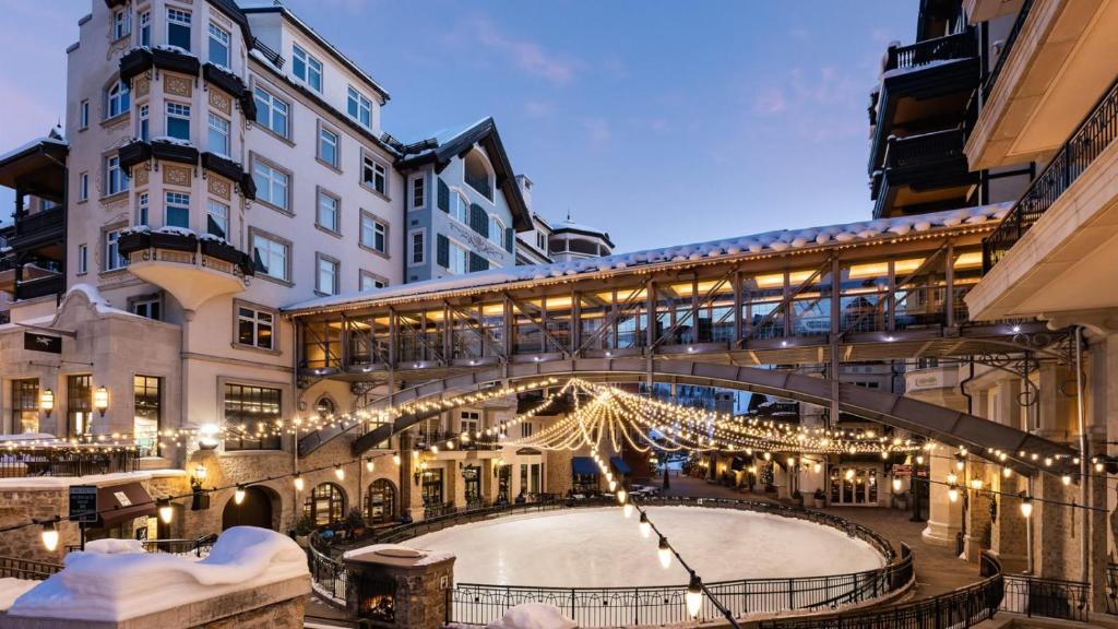 a building with an ice rink in front of it at 1 Bedroom Antlers Vacation Rental With Incredible Slopeside Views And Just A Short Walk To Gondola And Lionshead Village in Vail