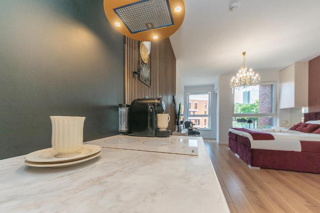 Posteľ alebo postele v izbe v ubytovaní Bastion Wałowa Apartament Śródmieście centrum Gdansk