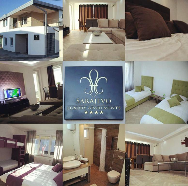a collage of pictures of a hotel room at Sarajevo Luxury Apartments in Sarajevo