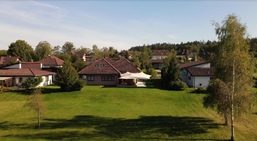 an aerial view of a yard with houses at Obora 824 in Nová Bystřice