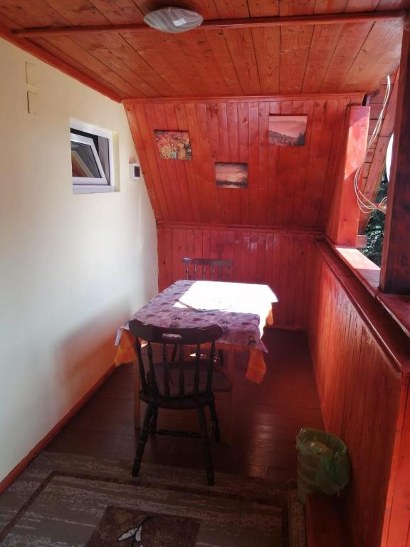 a small room with a table and a chair at Căsuța din pădure de la Câmpu lui Neag in Cîmpu lui Neag