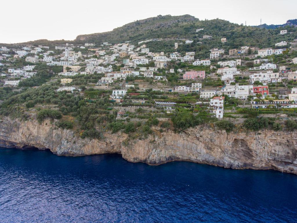 an aerial view of a village on a cliff at Hotel Costa Diva in Praiano