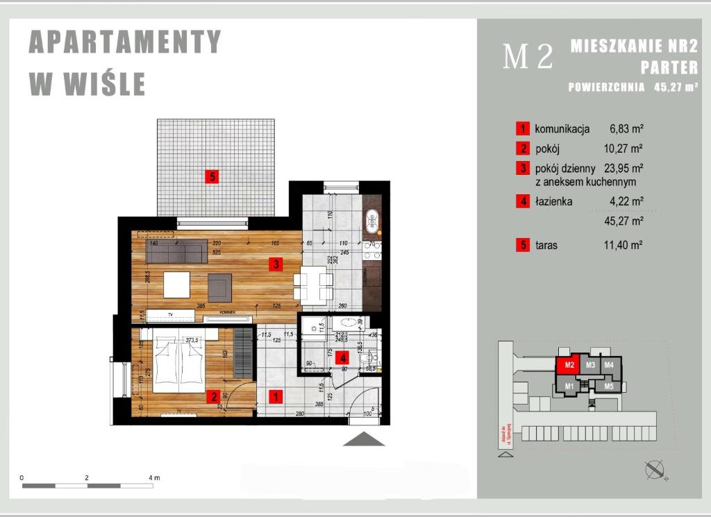 Půdorys ubytování Apartament Wiślańskie Skije