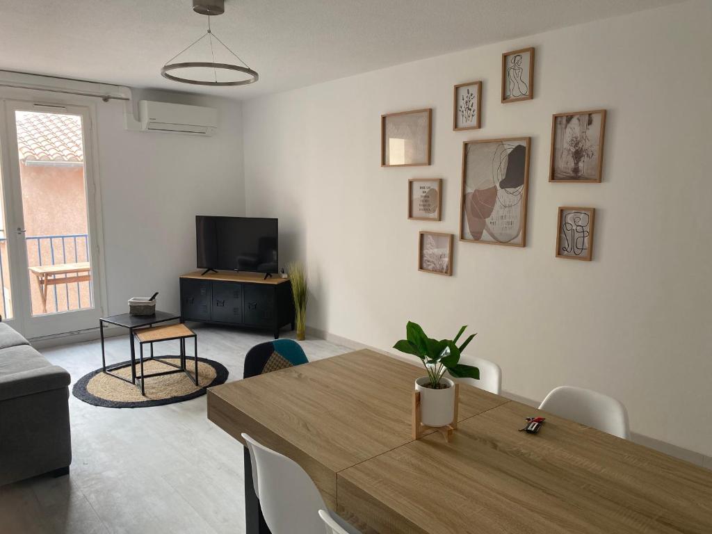 Televízia a/alebo spoločenská miestnosť v ubytovaní Superbe appartement climatisé avec parking privé