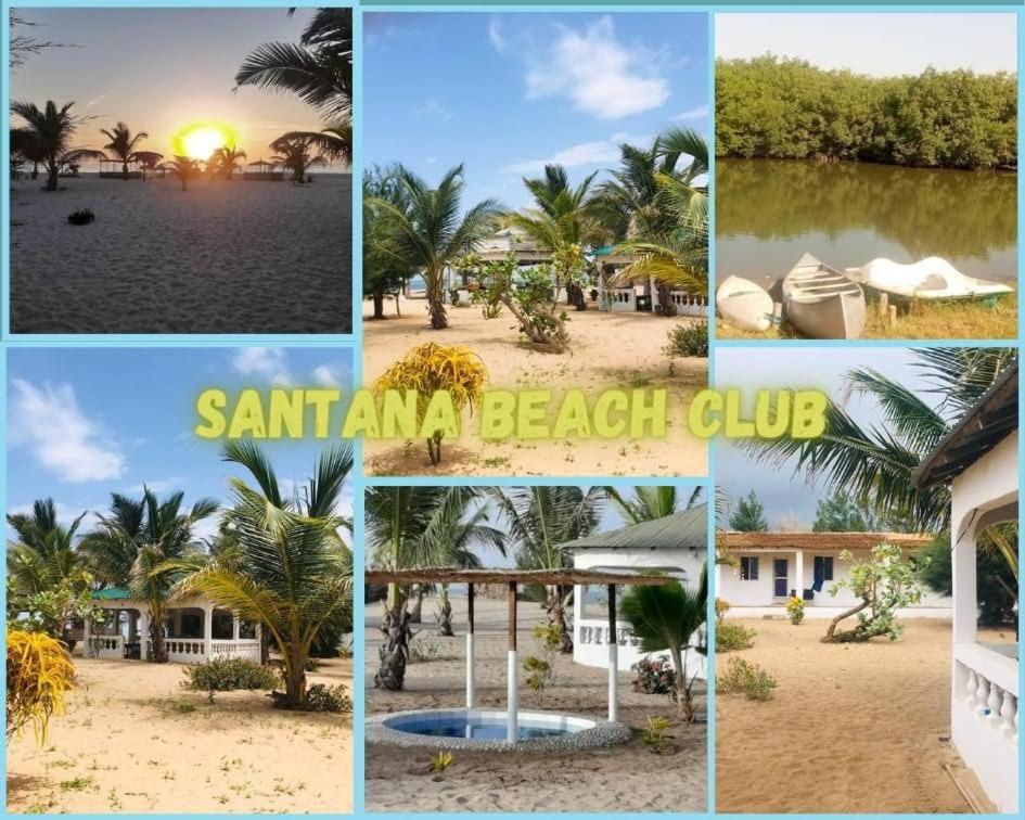 un collage de fotos de un club de playa en Santana Beachclub en Sanyang