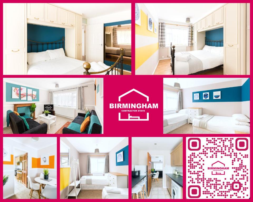 kolaż zdjęć sypialni i salonu w obiekcie Long Stays by NEC, HS2 and JLR - Driveway and Garden w mieście Solihull
