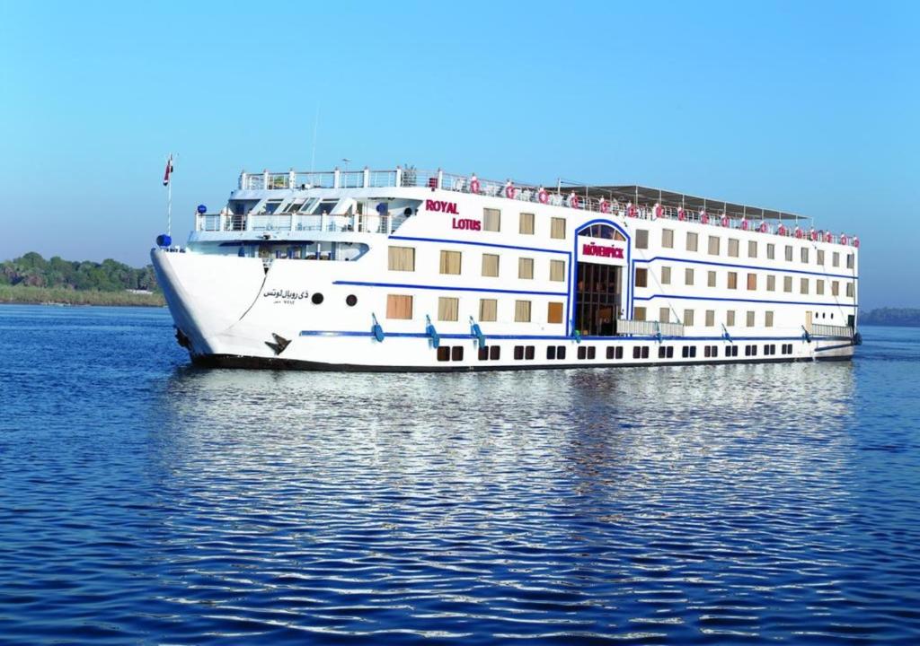 a large white cruise ship in the water at Mövenpick Royal Lotus Monday Four Nights Luxor Friday Three nights Aswan in Luxor