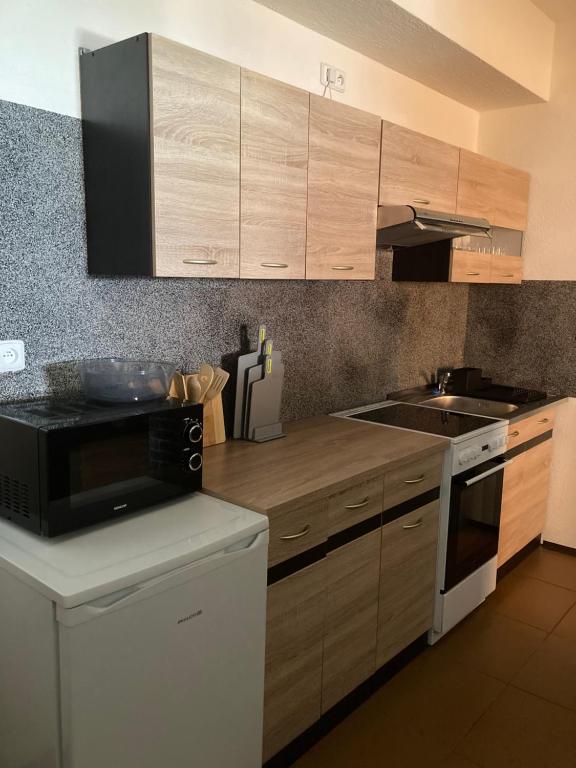 Kuchyň nebo kuchyňský kout v ubytování Apartman U Mostu