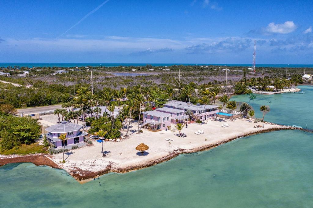 an aerial view of an island in the ocean at Rainbow Bend Resort in Marathon