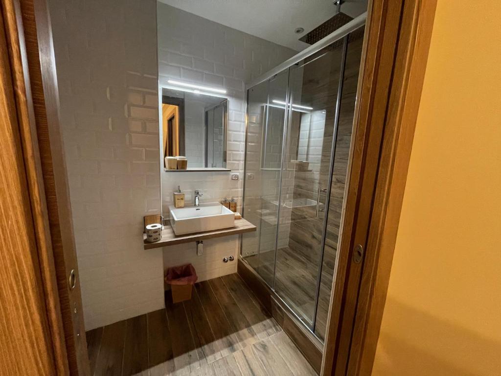 a bathroom with a sink and a shower at JSK Suite in Rome