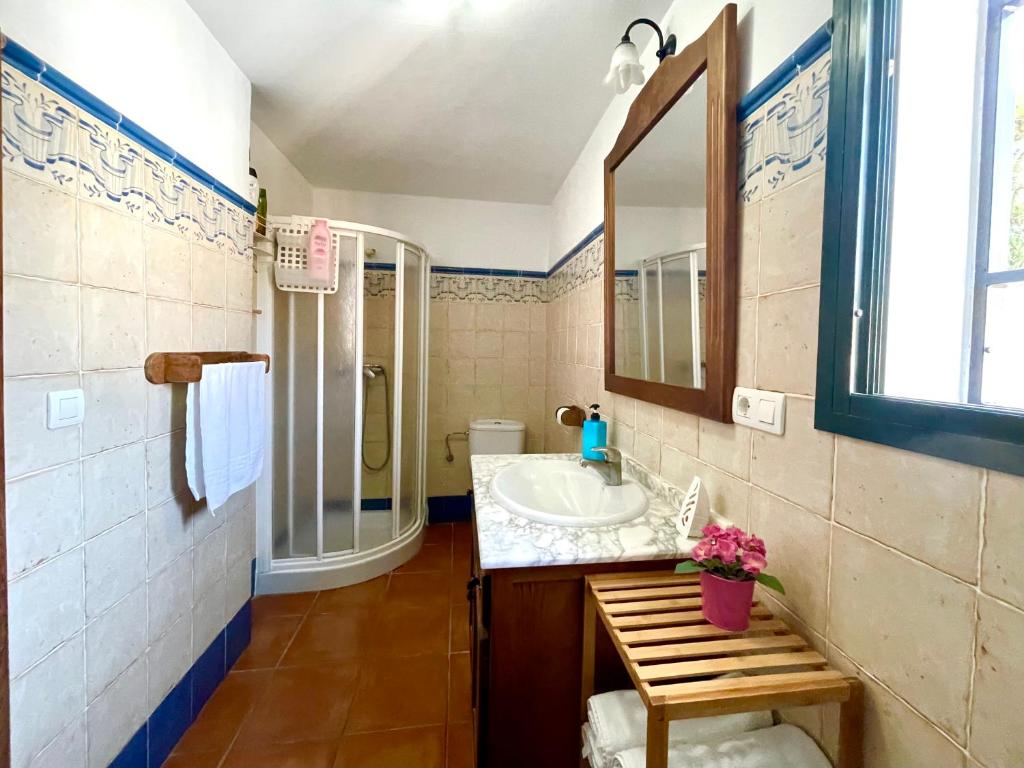 Koupelna v ubytování Apartamentos Axarquia , Frigiliana, terraza privada con vistas a la montaña rio y al mar