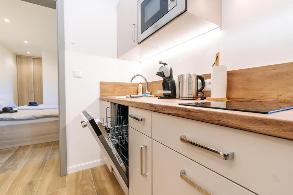 Kuchyň nebo kuchyňský kout v ubytování Apartment Hugo Blatná