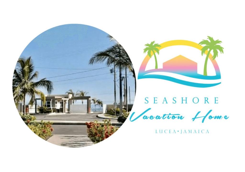 logotipo de una casa de vacaciones con palmeras en Seashore Vacation Home, Oceanpointe, Lucea, Jamaica, en Point
