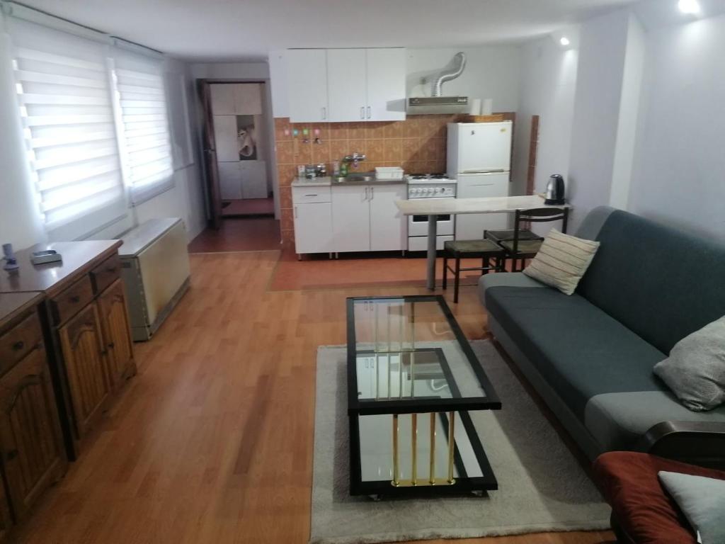 a living room with a couch and a table at Apartman Oaza Olja in Belgrade