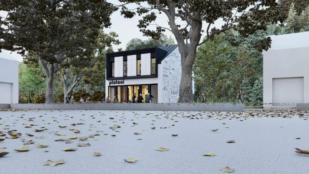 a rendering of a building with leaves on the ground at Motel Platani Kotor Varoš in Kotorište