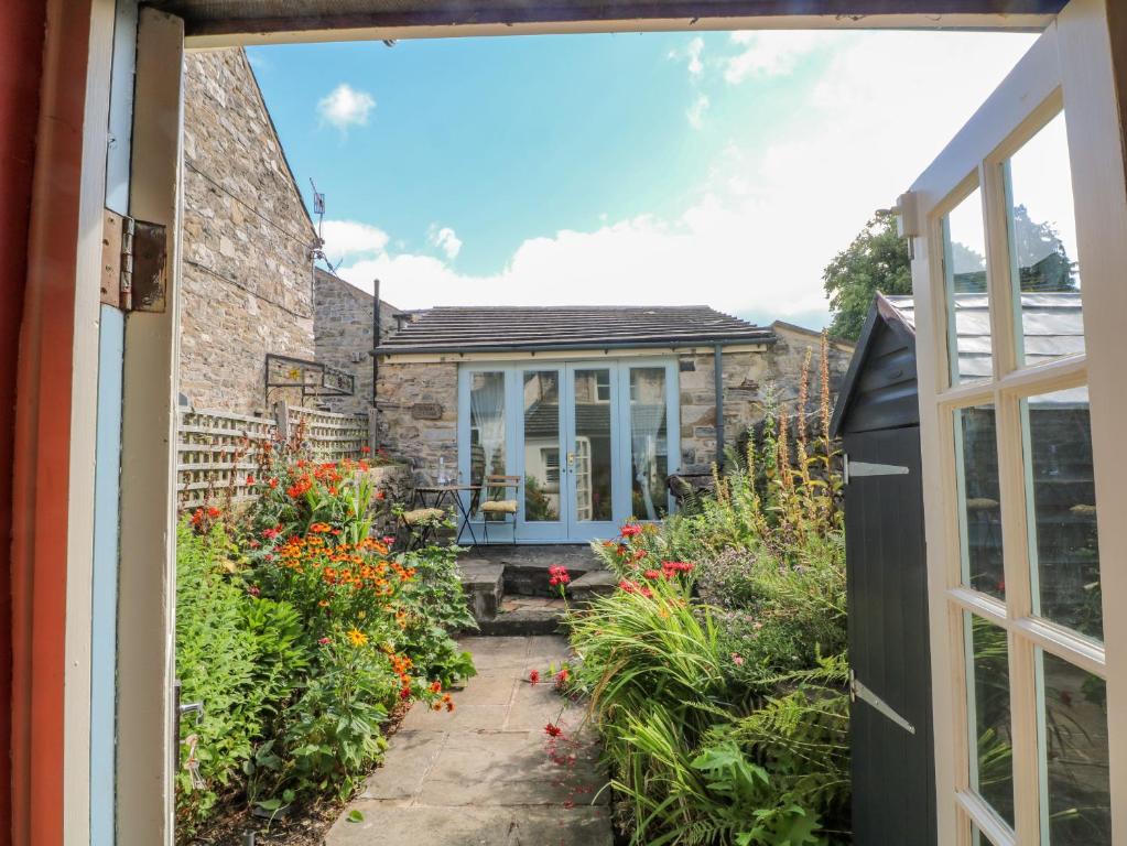 an internal view of the cottage from the garden at Bobbin Cottage in Bakewell