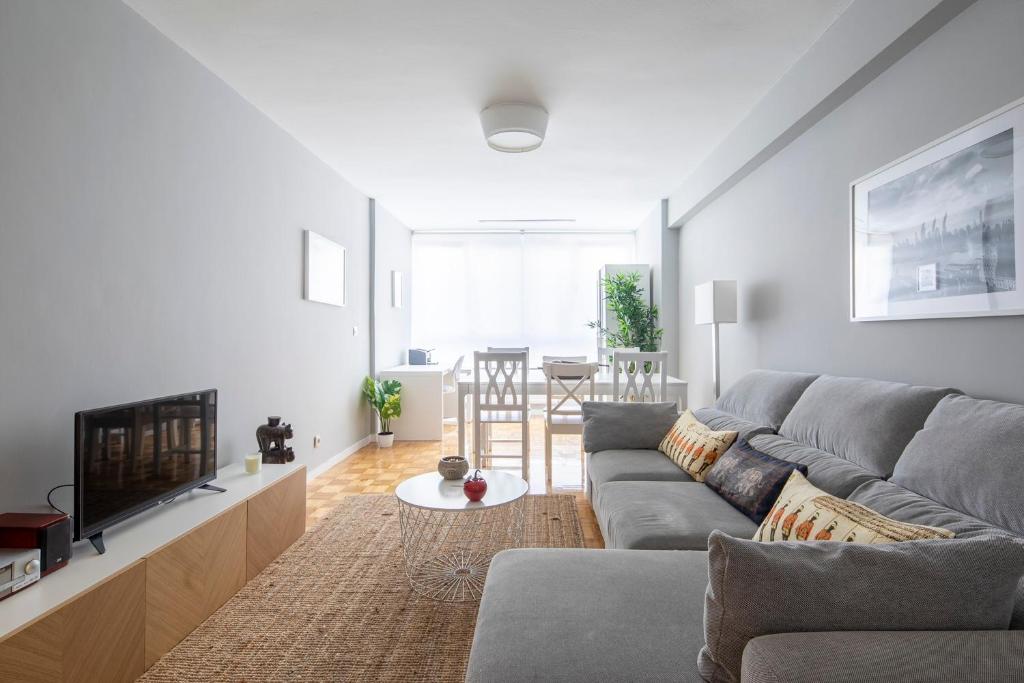 a living room with a couch and a tv at Midtown Rosalia in Vigo