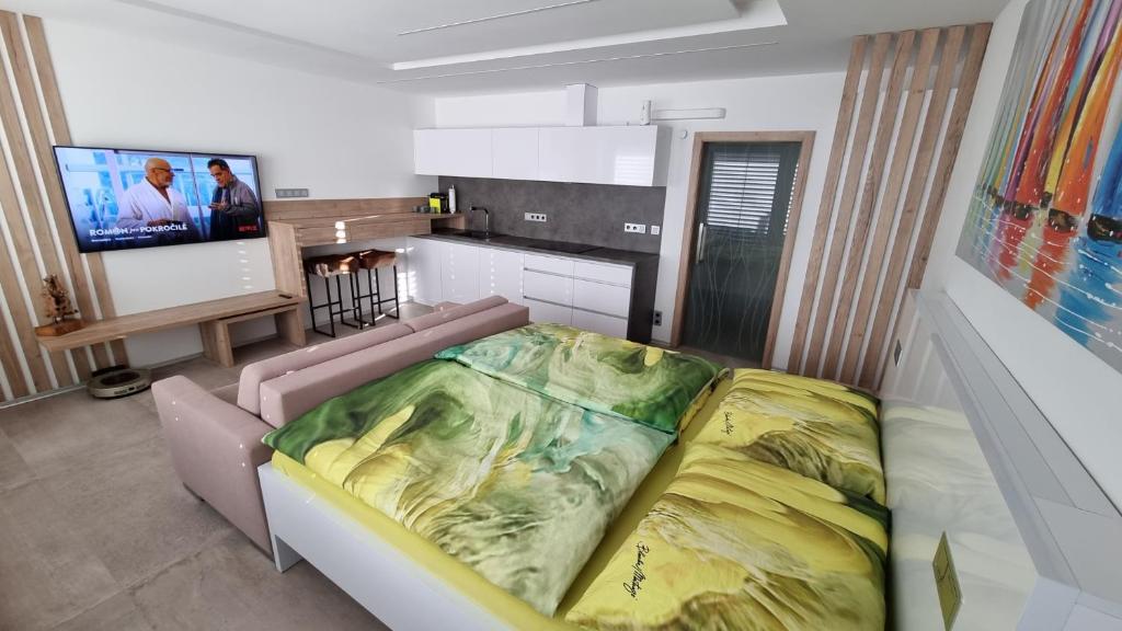 Telewizja i/lub zestaw kina domowego w obiekcie Apartment No. 29 - Riviéra Lipno nad Vltavou 511