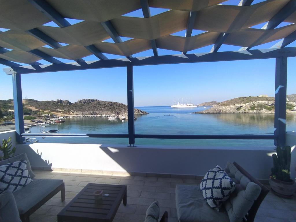 a view of the ocean from a house balcony at Villa Kapsali in Kythira
