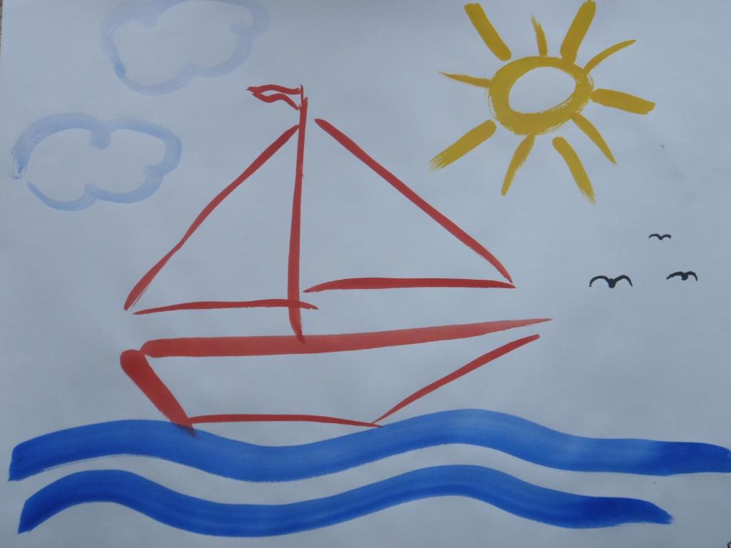 a drawing of a sail boat in the water at Triton II in Hohwacht