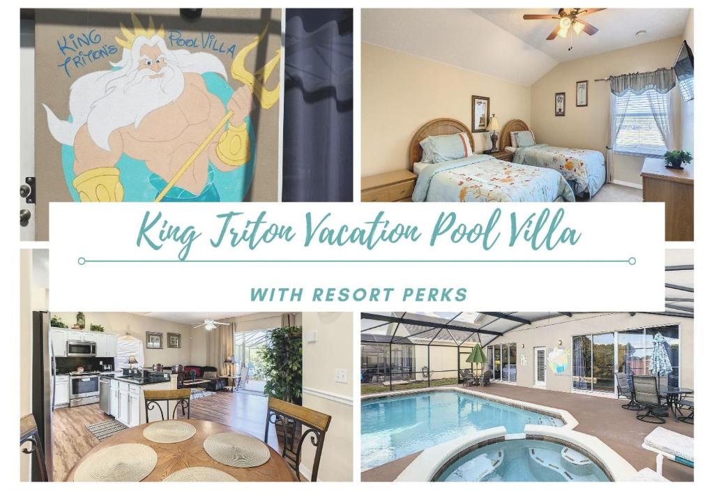 eine Collage mit Fotos eines Hauses mit Pool in der Unterkunft Triton Vacation Pool Home Near Disney in Orlando