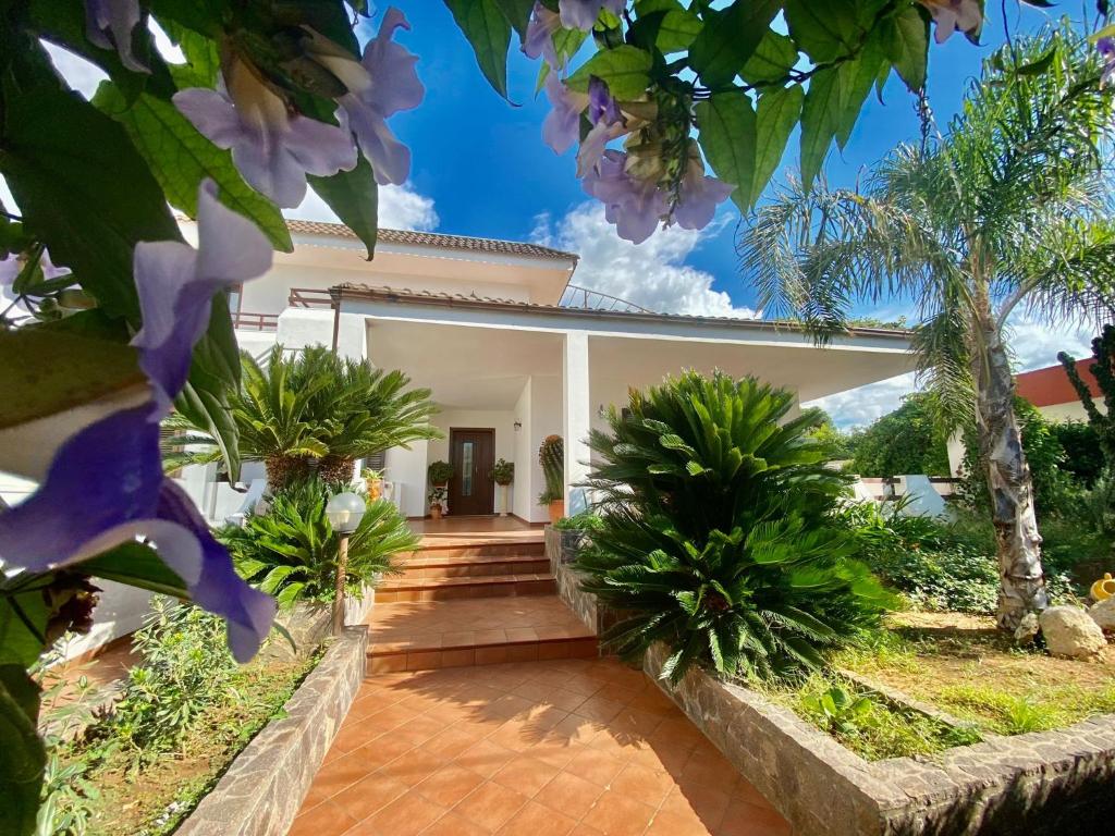 una casa con árboles y plantas delante de ella en The Rosa's Luxury House, en Alezio