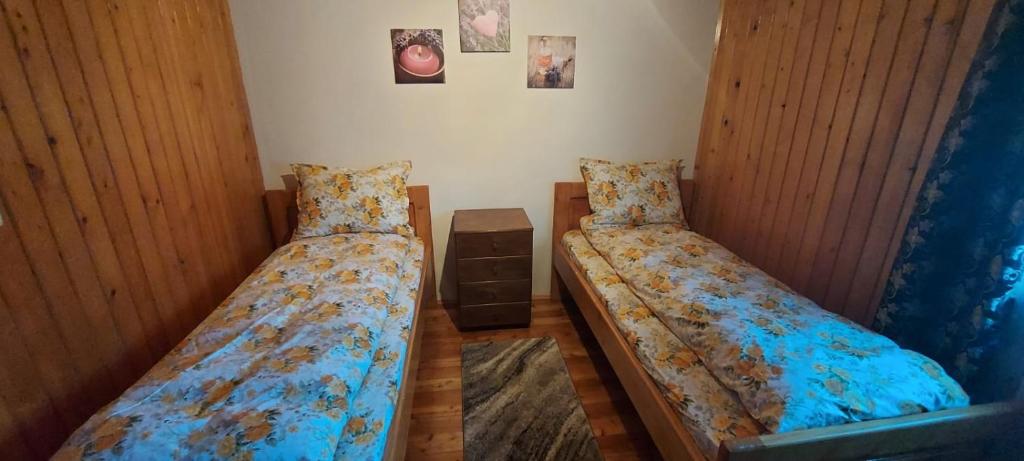 una habitación con dos camas en una habitación en La cabana bunicului, en Sibiu