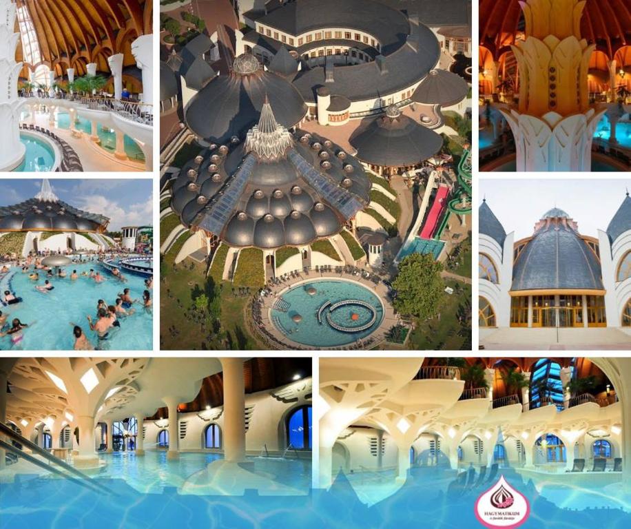 a collage of photos of a resort with a pool at Valentin Apartman in Makó