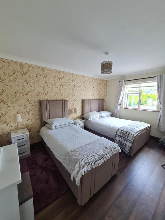 a bedroom with two beds and a window at Brielle House in Mountmellick