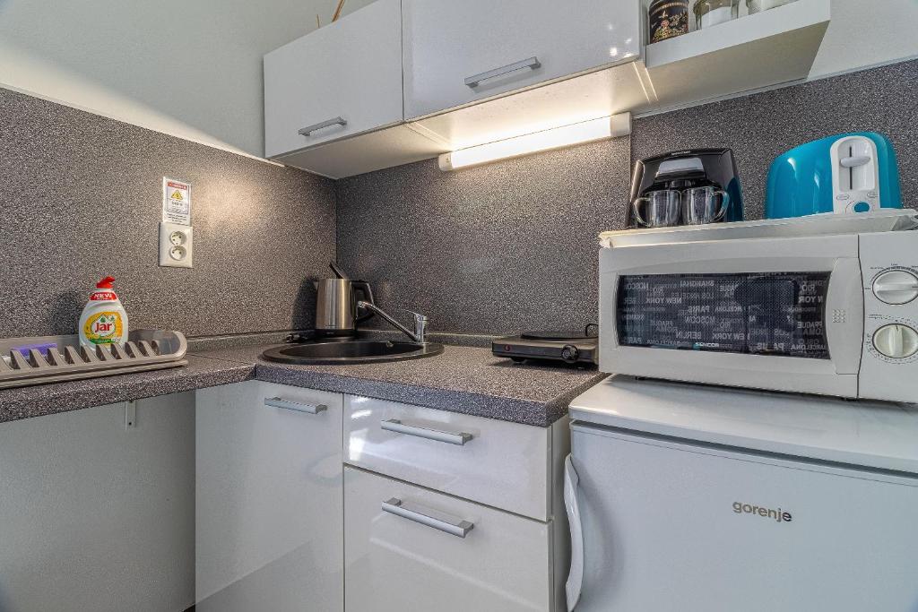 A kitchen or kitchenette at Bratislava -apartment near the City center with a balcony