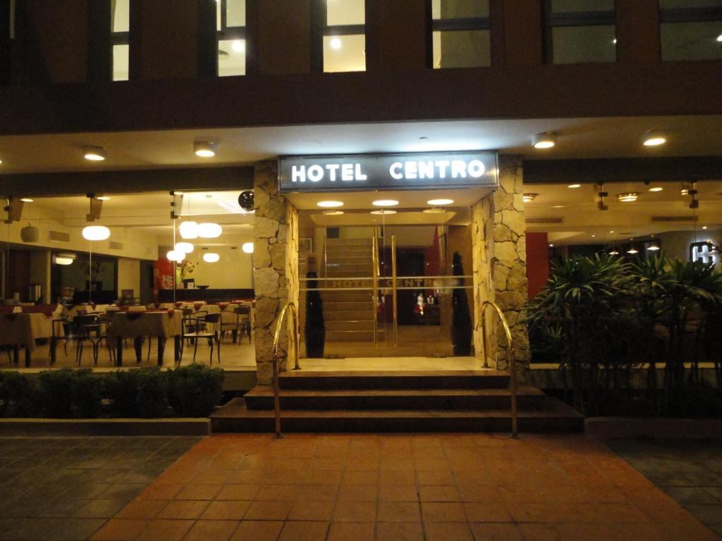 a hotel lobby with a hotel china sign at night at Hotel Centro in Santiago del Estero