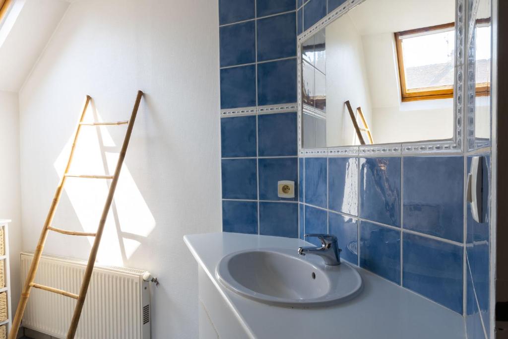 a bathroom with a sink and a mirror at Cacatoès in Saint-Aignan