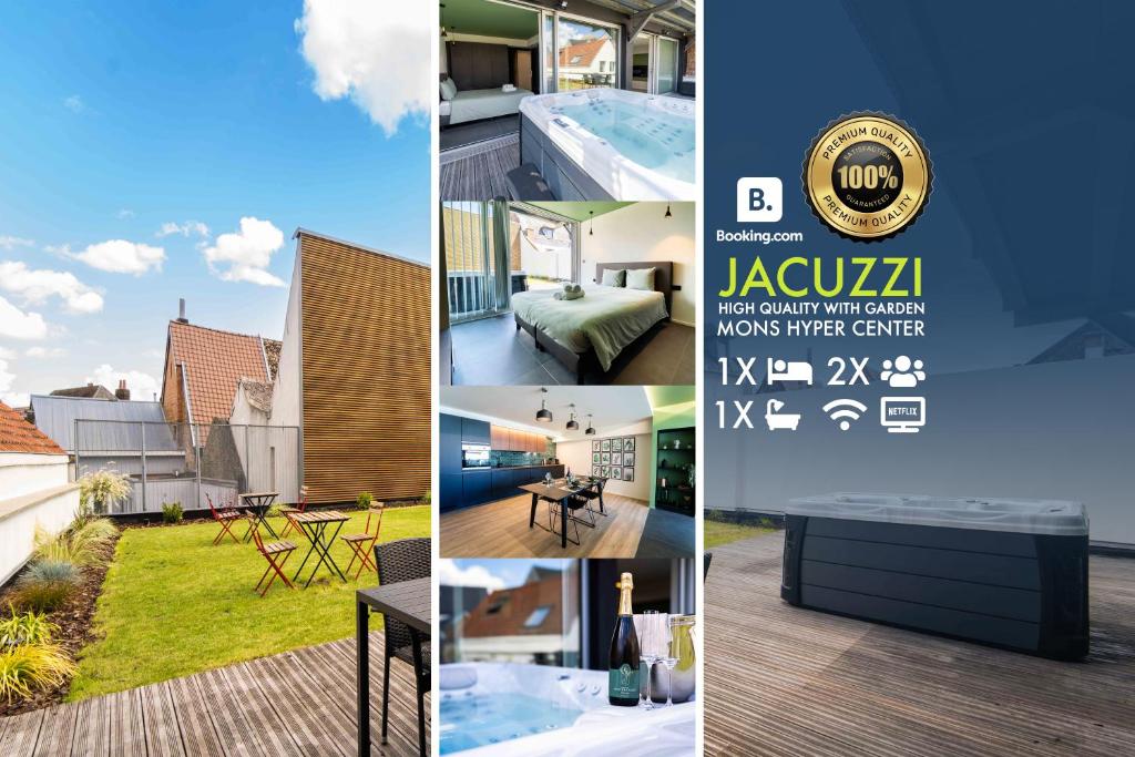 eine Collage mit Fotos eines Hauses in der Unterkunft SPA & Garden - Luxury Private Apart' Mons Center in Mons