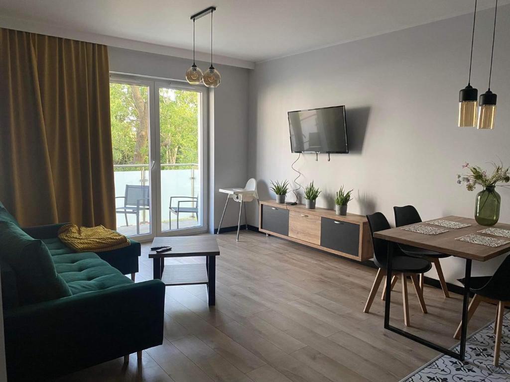 Televízia a/alebo spoločenská miestnosť v ubytovaní Apartament Tomek