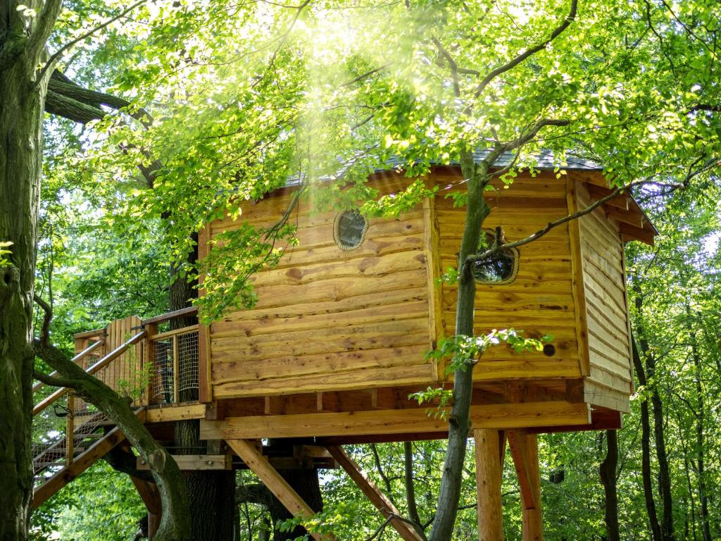 a tree house in the forest at Stromodomek Vlčková in Zlín
