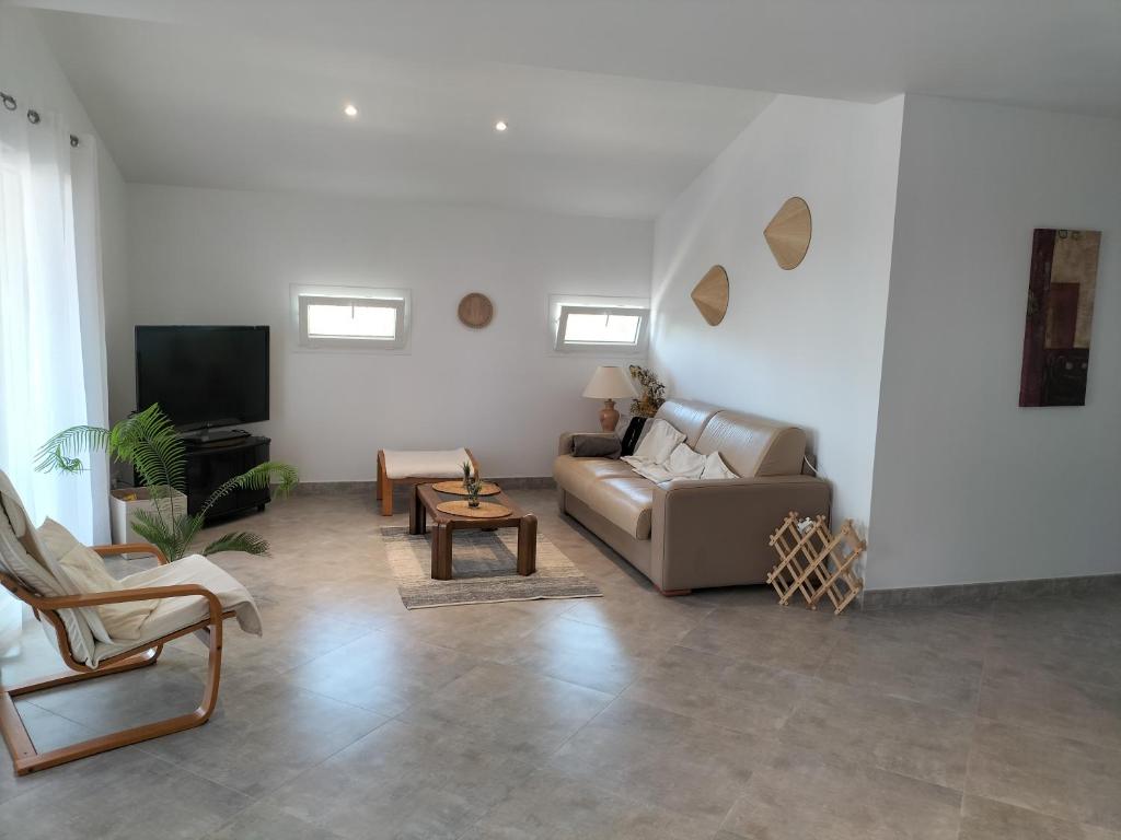 salon z kanapą i telewizorem w obiekcie COSY LODGE GITE APPARTEMENT MEUBLE CiTY BREAK w Tuluzie