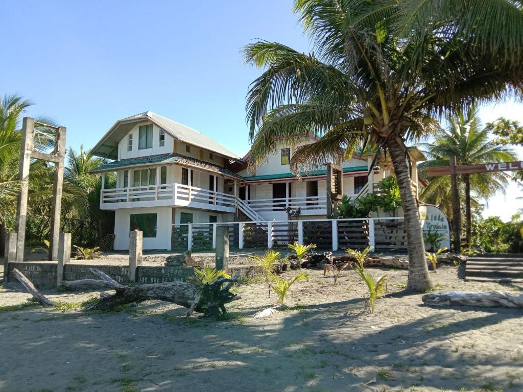 a house on the beach with a palm tree at RedDoorz @ Isla Virginia Beach Resort Aurora Baler in Baler
