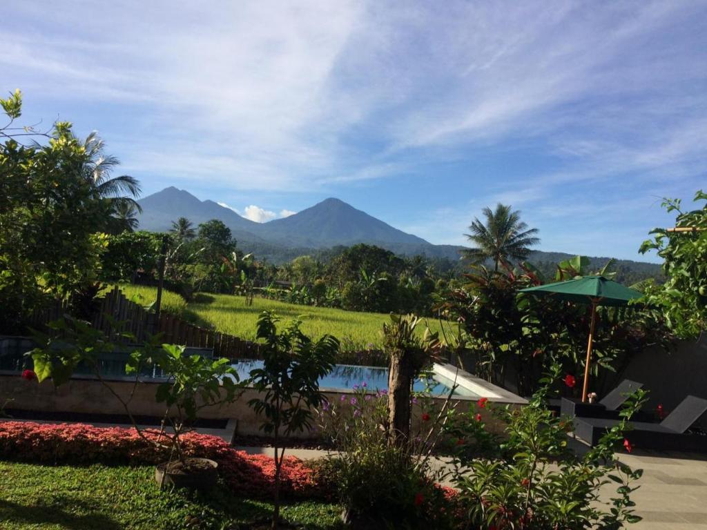 a view of the mountains from a resort at The Aroma Villa Munduk in Mayong